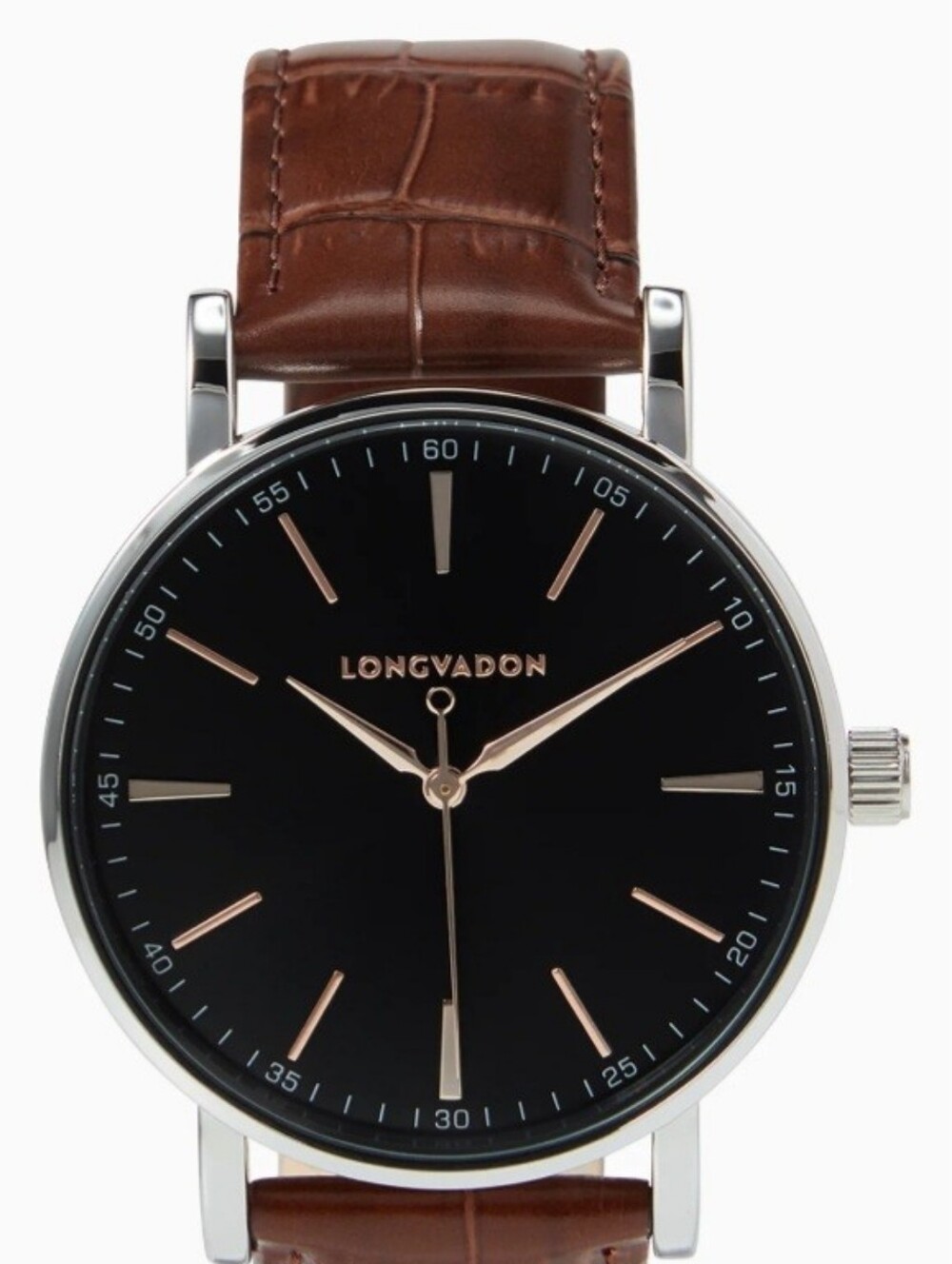 Men's Brown Leather Strap Watch with Black Dial